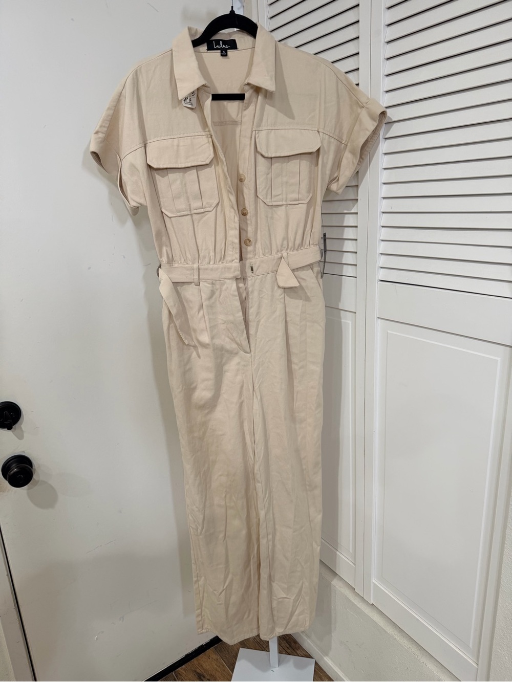 NWT Lulus Spread the Word beige Button- front jumpsuit - Picture 7 of 10